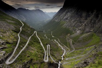 Dramatic serpentine road Trollstigen, snaking through picturesque mountain scenery, Trollstigen,