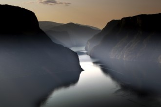 Sunset over Aurlandsfjord, taken from Stegastein in a twilight atmosphere, zero