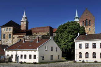 Impressive medieval fortress with towers and historic buildings, Oslo, Norway