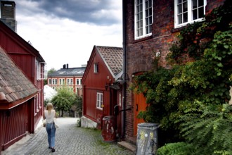 Narrow streets with historic wooden houses in Damstredet, Oslo, charming and cozy, Oslo,