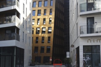 Narrow street scene with modern new buildings in Oslo, urban flair, Oslo, Bydel Gamle Oslo, Norway
