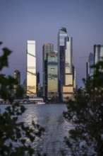 Hudson Yards sunset skyline, Weehawken Waterfront Park, Hoboken, New York, USA