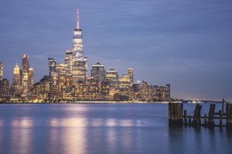 Financial District skyline at night, Manhattan, New York, USA