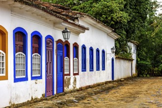 Historic street with colonial style houses in the old city of Paraty in Rio de Janeiro, Paraty, Rio