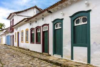 Old colonial style houses on the streets of the historic city of Paraty, Paraty, Rio de Janeiro,