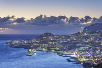 Dusk, Atlantic Ocean, harbour with cruise ships, Funchal, Madeira, Portugal