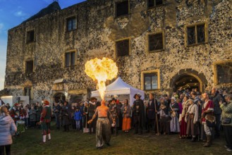 Medieval Christmas market, sunset, Burkheim, Vogtsburg, Kaiserstuhl, Baden-Württemberg, Germany