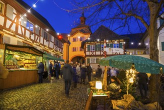 Christmas market, blue hour, Burkheim, Vogtsburg, Kaiserstuhl, Baden-Württemberg, Germany
