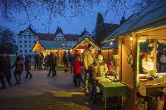 Christmas market, blue hour, Salem Castle, Lake Constance, Bodenseekreis, Baden-Württemberg,