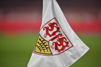Corner flag logo emblem VfB Stuttgart, MHPArena, MHP Arena Stuttgart, Baden-Württemberg, Germany