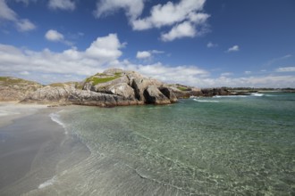 Turquoise sea with rocky bays and fine white sand. Summer, Ogna, Rogaland, Norway