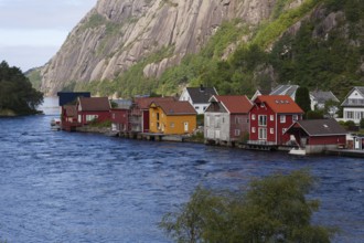 Historical wooden houses in a sleepy village by the river. Summer, Sireåna (Sireåna), Agder, Norway