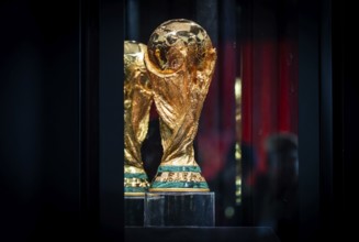 The original FIFA World Cup 2026 Trophy is showcased for visitors during the official India leg of
