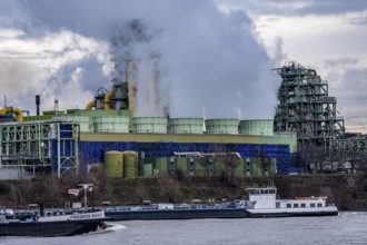 Shipping traffic on the Rhine near Duisburg-Bruckhausen, industrial setting of the ThyssenKrupp