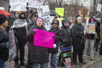 Detroit, Michigan USA - 13 January 2026 - Hundreds of protesters rallied in the rain outside the