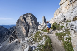 Mountaineers on a hiking trail, Via Ferrata Bocciere Centrale via ferrata, spectacular mountain