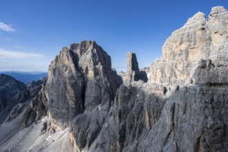 Trail along an exposed rock band on the secured Via Ferrata Bocciere Centrale via ferrata,