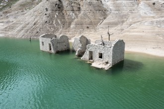 Tramonti, sunken city, abandoned houses, ruins, river course, Friuli, Italy