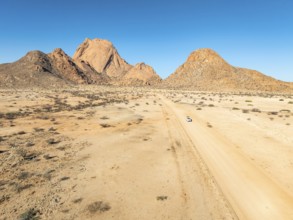Aerial view, mountains in the desert, Spitzkoppe summit, Namib desert, Namibia