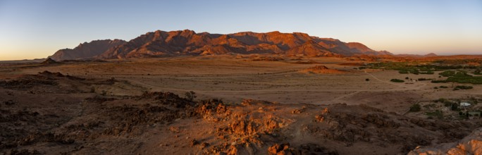 Desert landscape with Brandberg in morning light, at sunrise, Erongo, Damaraland, Namibia