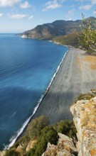 Black pebble beach Plage de Nonza or Plage Negro, Cap Corse, Haute-Corse Department, Corsica,