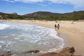 Plage d'Arone sandy beach, Capo Rosso and the Genoese Tower in the back, Piana, Corse-du-Sud