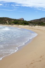 Plage d'Arone sandy beach, Capo Rosso and the Genoese Tower in the back, Piana, Corse-du-Sud
