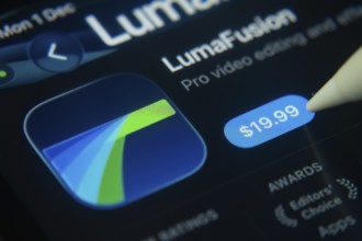 Dhaka, Bangladesh- 01 Dec 2025: A close-up of the LumaFusion app icon in the App Store on an iPad