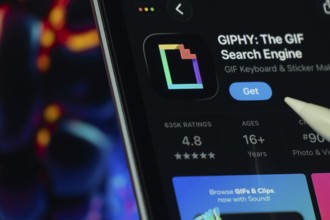 Dhaka, Bangladesh- 24 Oct 2025: A iPad screen displaying the GIPHY app on App store