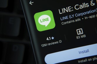 Dhaka, Bangladesh- 27 July 2025: LINE app from Google Playstore is displayed on a smartphone screen