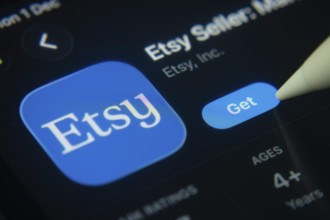 Dhaka, Bangladesh- 01 Dec 2025: A close-up of the Etsy Seller app icon in the App Store on an iPad