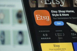 Dhaka, Bangladesh- 24 Oct 2025: A iPad screen displaying the Etsy app on App store