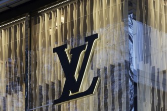 Louis Vuitton logo on illuminated façade, Louis Vuitton boutique an der Kö, luxury shopping,