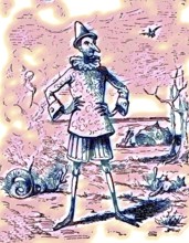 Front cover of the first edition 1883 by Enrico Mazzanti, fairy tale novel The Adventures of