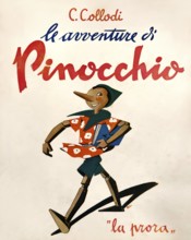 Front cover of the fairy tale novel The Adventures of Pinocchio, 1945, by Carlo Lorenzini, 1826 –