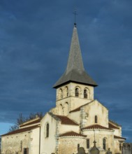 Mazerier village. Painted church St. Saturninus Church. Allier department, Auvergne Rhone Alpes,