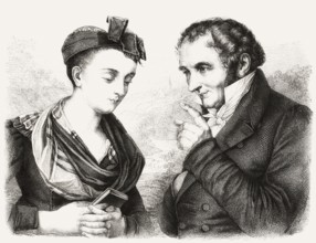Portaits of Elisabeth Baustlicher with Johann Peter Hebel, 1760 - 1826, German poet, Protestant