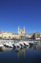 Old port with marina and church of Saint Jean-Baptiste à Bastia or church of St. John the Baptist,