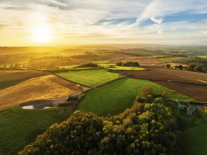 Colours of Devon Farms and Fields over Berry Pomeroy from a drone, Totnes, England, United Kingdom