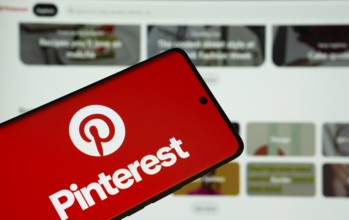 Dhaka, Bangladesh- 05 March 2025: Pinterest logo is displayed on a smartphone screen, with the