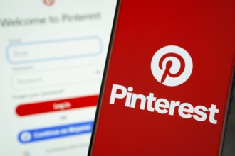 Dhaka, Bangladesh- 05 March 2025: Pinterest logo is displayed on a smartphone screen, with the