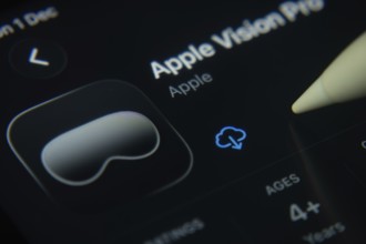 Dhaka, Bangladesh- 01 Dec 2025: A close-up of the Apple Vision Pro app icon in the App Store on an