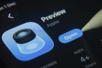 Dhaka, Bangladesh- 01 Dec 2025: A close-up of the Apple Preview app icon in the App Store on an