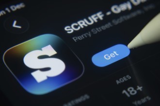 Dhaka, Bangladesh- 01 Dec 2025: A close-up of the SCRUFF app icon in the App Store on an iPad