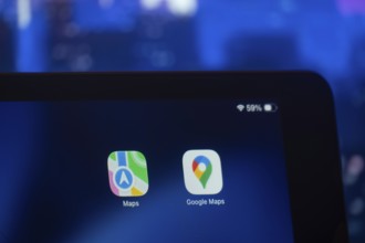 Dhaka, Bangladesh- 01 Dec 2025: Google maps and Apple maps app is displayed on iPad