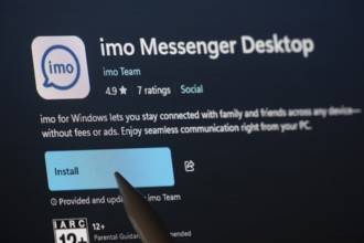 Dhaka, Bangladesh- 19 Sep 2025: A close-up of the imo app from the Microsoft Store is shown on a