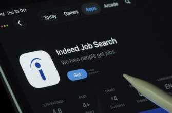 Dhaka, Bangladesh- 30 Oct 2025: Indeed app displayed on a iPad screen in dark mode with a digital