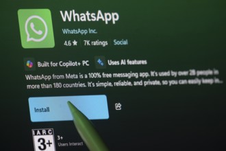 Dhaka, Bangladesh- 19 Sep 2025: A close-up of the WhatsApp app from the Microsoft Store is shown on