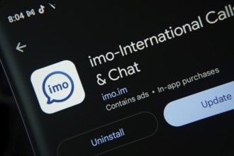Dhaka, Bangladesh- 27 July 2025: Screen displaying imo app with update and uninstall options, dark