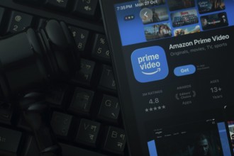 Dhaka, Bangladesh- 28 Oct 2025: An iPad displaying the Amazon Prime Video app against a judge's